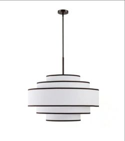 MLian 30 in. 7-Light Bronze Tiered Drum Chandelier with White Fabric Shades