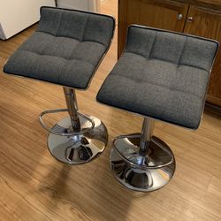 Gray Upholstered Adjustable Bar Stools w Chrome Finish