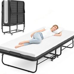 B720 $100  Folding Bed 80 x 190 cm Adult with Approx. 13 cm Memory Foam Mattress Guest Bed Folding Metal Frame Folding Beds with Wheels Travel Bed Fol