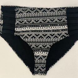 Rue21 Black and White High Waisted Bikini Bottom Swimwear Women's Size Medium