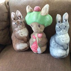 Set Of Vintage Bunnies Like New Made With Fabric Cut Outs