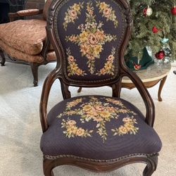 Antique Victorian Walnut parlor chair with needlepoint 