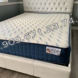 Full White Crystal Button Tufted Bed w. Orthopedic Mattress Included 