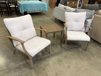 Brown Powder-Coated Aluminium Armchair Set with Side Table (Set of 3)