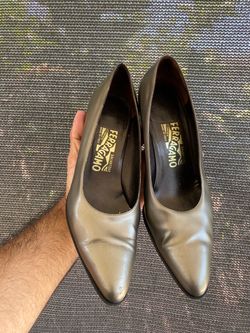 Salvatore Ferragamo Pewter Metallic Leather Pointed Toe