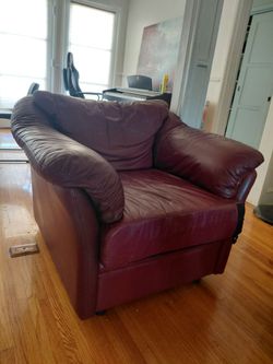 Red Leather Chair with ottoman