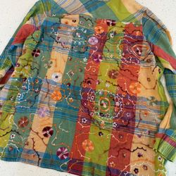 2X Soft Surroundings Manchester Women Embroidered Plus Plaid Floral Shirt Top 