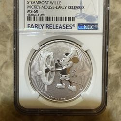 2017 1oz NGC MS69 Mickey Mouse Steamboat Silver Coin