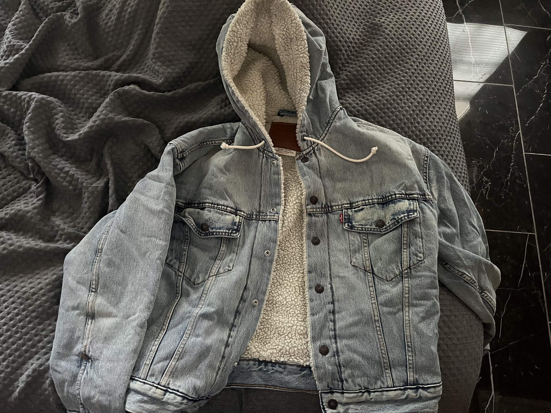 Small Levi Hooded Denim Sherpa Jacket