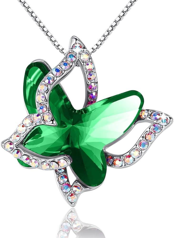 Butterfly Birthstone Crystal Necklace - Silver Tone with 18”+2” Chain - Necklace Mother’s Day Anniversary Birthday Christmas - Gifts for Women Girls D