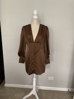 Satin Balloon Sleeve Corset Mini Dress