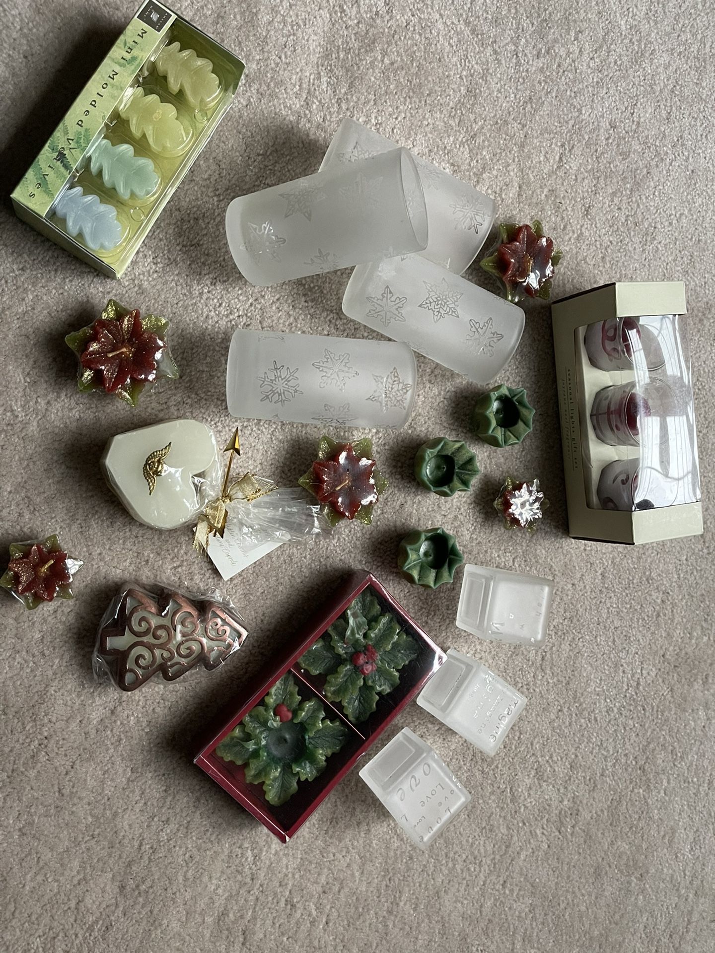 New and some slightly used (used once) candles and candle holders