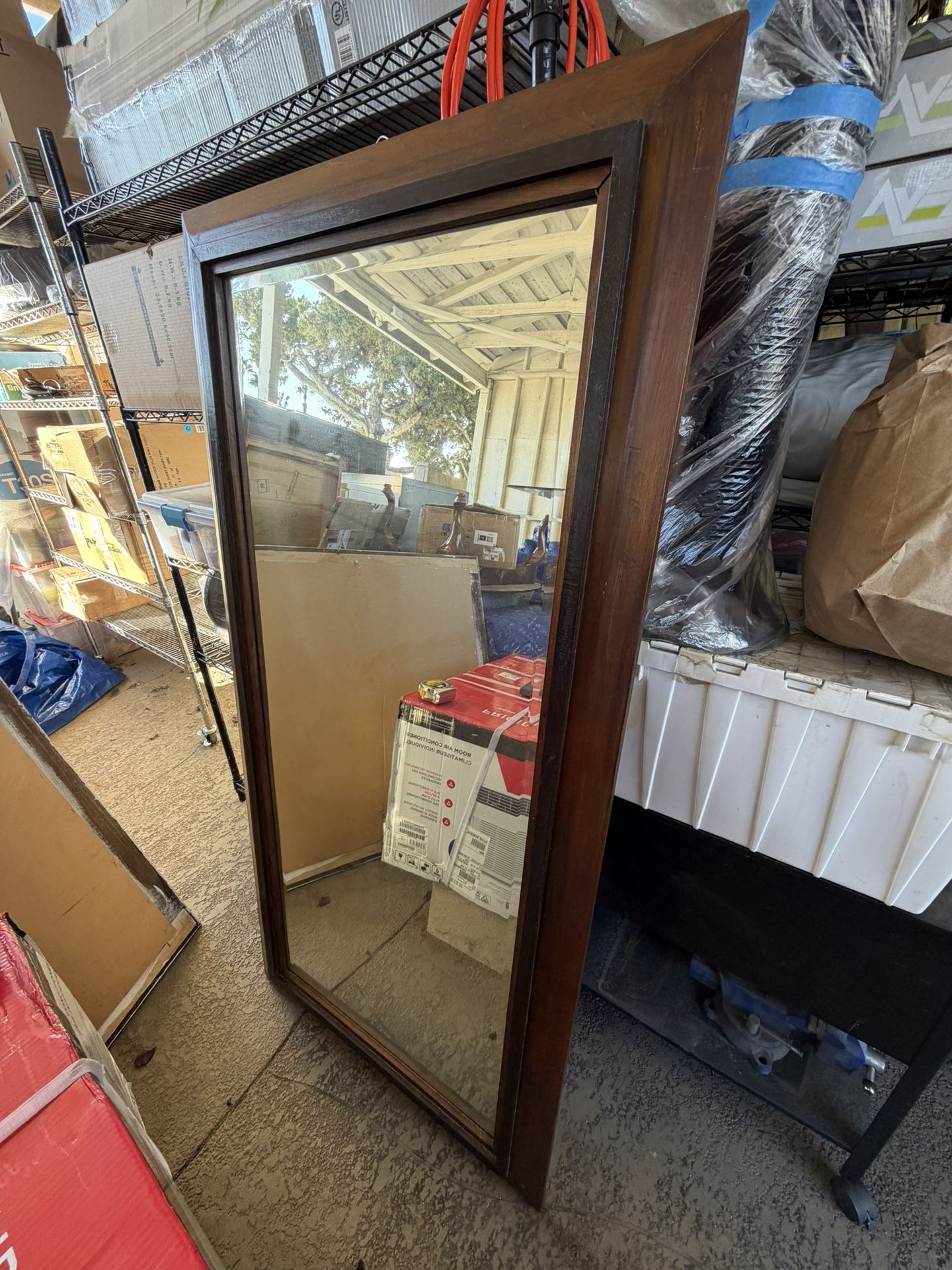 Large Rectangular Mirror with Wooden Frame