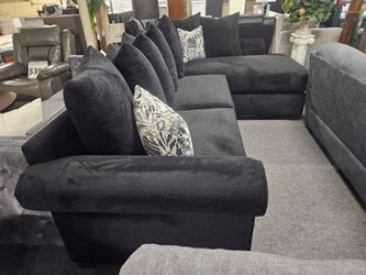 BRAND NEW 118" x 85" BLACK CHENNILE SECTIONAL