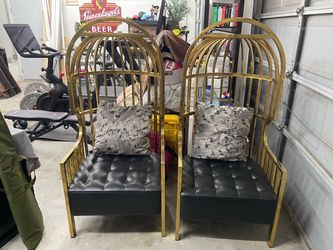 Pair of Oversized Brass Birdcage Porter Chairs – Hollywood Regency