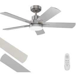 Ceiling Fan with Light 42-Inch, Remote Control Reversible DC Motors, 3CCT Dimmable Timer Noiseless, White Ceiling Fan for Bedroom Living Room, Indoor&