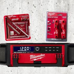 Milwaukee M18 Radio + Charger with Rafter Square & Hex Keys
