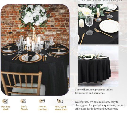 Round Tablecloth 90 Inch Cloth Black Tablecloth for Round Tables, Washable Polyester Table Cloth Stain and Wrinkle Resistant Decorative Table Cover fo