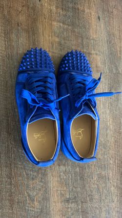 Christian Louboutin Louis Flat Calf Spikes Velour 'Electric Blue' 41