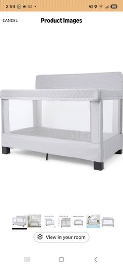 Baby Delight Horizon Full Size Crib, Breathable Mesh Walls, Tool-Free Assembly Baby Bed, Luxe Quilted Easy to Clean Fabric, Grey