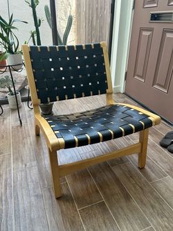 Leather and wood accent chair