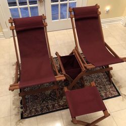 Vintage Slingback Chairs Cranberry Magazine holder and stool like new awesome