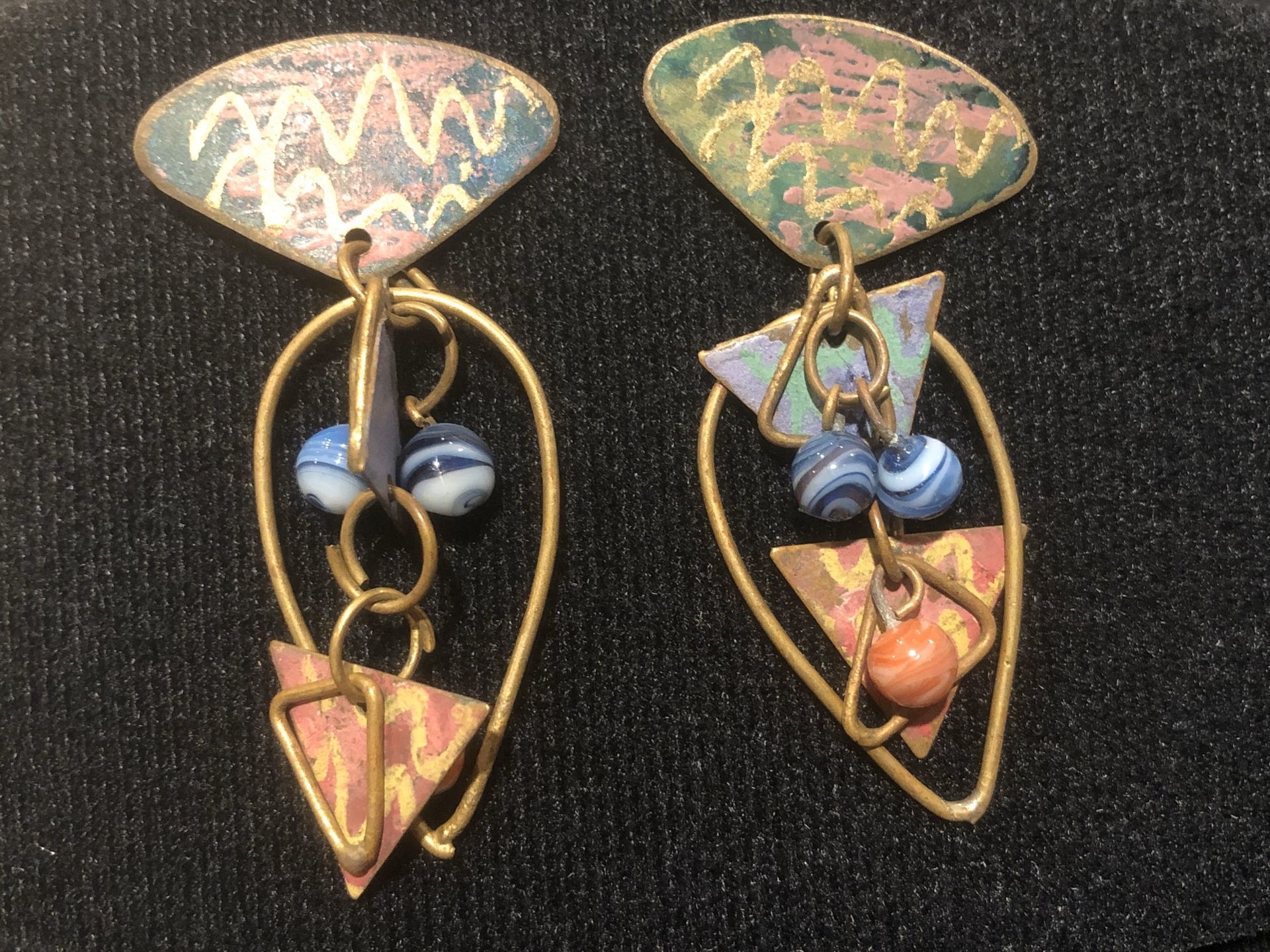 Painted copper dangle earrings made in India