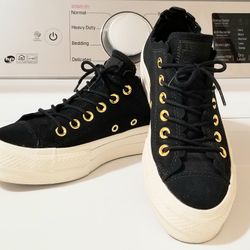 Converse All Star Platform Black W/gold Size 6