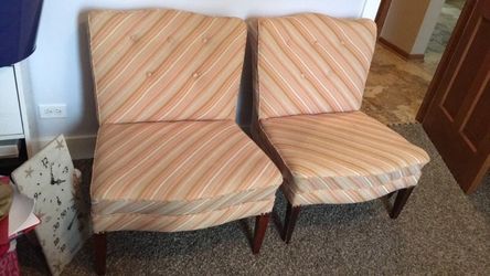 Peach Pink Striped Accent Chairs