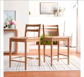My Texas House Laurel Counter-height Dining Stools with Woven Seagrass Seat, Warm Brown, 2 Pack