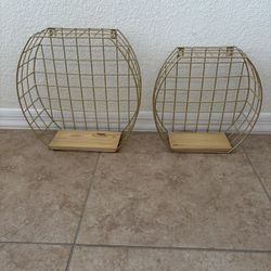 Set of 2 Gold Metal, Floating,  Wall Shelves