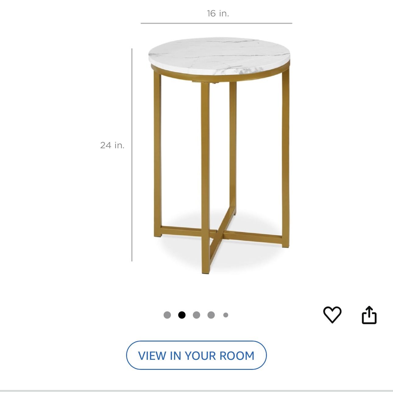 16in White/gold Marble Accent Table/mordern End Table, Coffee Table