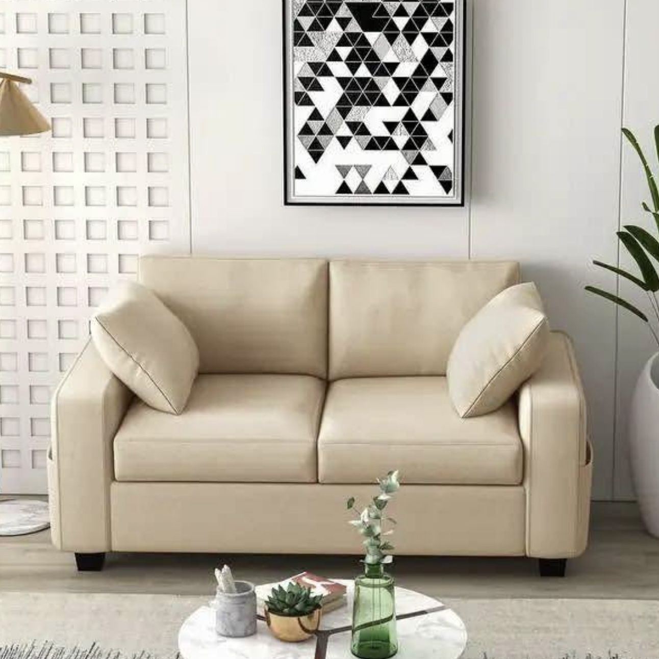 60" Upholstered Loveseat Sofa Couches with 2 Pillows and Side Pockets