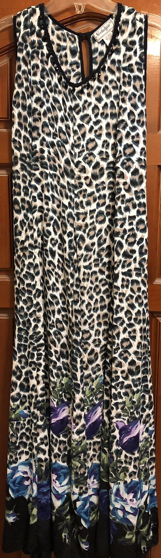 Reduced Designer nostalgia leopard and floral beaded tie-back maxi dress, size s