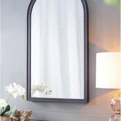 New 23" X 42" Hand Carved Rose Mirror, Black Wood Arch Wall Decor for Living Room Bathroom