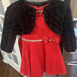 Bonnie Jean Red Dress with Black Shrug Size 8