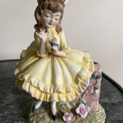LEFTON PORCELAIN  FIGURINE -GIRL WITH FLOWERS 