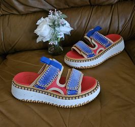 New Women's Chloé  Multicolor Suede Designer Slides Size 7 US