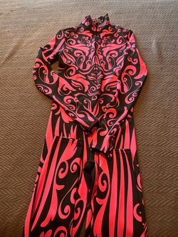 Hot pink & Black Psychedelic rave catsuit one piece