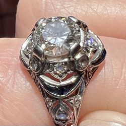 OEC ANTIQUE FILLIGREE DIAMOND AND SAPPHIRE