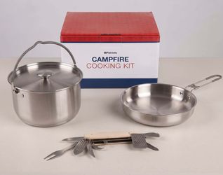 4Patriots Campfire Cooking Kit Stainless Steel Pot Pan Outdoor Camping Gear