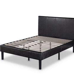 Faux Leather Upholstered Platform Bed Frame, Queen, Black