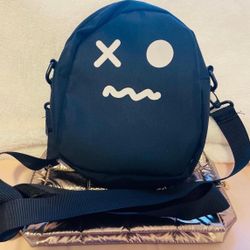 Black And White Squiggly Goofy PAC-Man Looking Crossbody Bag Purse