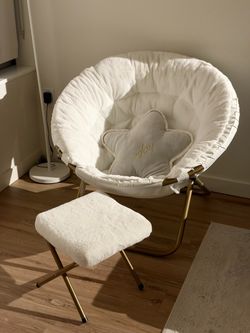 White Faux Fur Saucer Chair with Ottoman