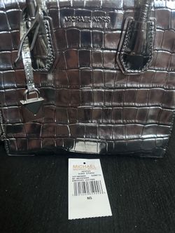 Michael Kors Kors Studio Mercer Gunmetal Croc Embossed Satchel w/ Charm Strap