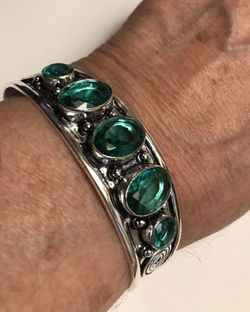 Tsavorite Stamped 925 Sterling Silver Cuff Bracelet 