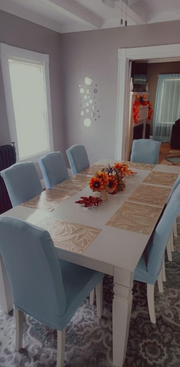 8 PC Dining Room Set Light Blue & Cream