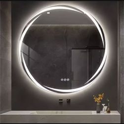 31.5”Modern LED Bathroom Wall Mirror with Circle Backlight Illuminated Vanity Mirror with Defogging Feature for Bath
