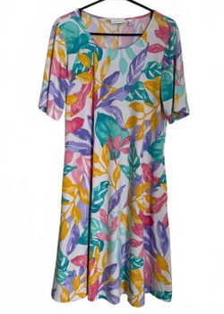 Susan Graver Dress Size Medium Colorful Abstract Floral Flare Summer Cottage