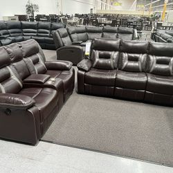 New Reclining Couch  / Love Seat .  Brown Gel Leatherette .  Free Delivery !